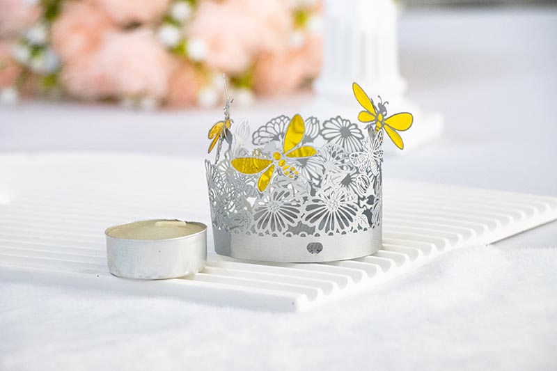 Golden Butterfly and Floral Cutout LED Candle