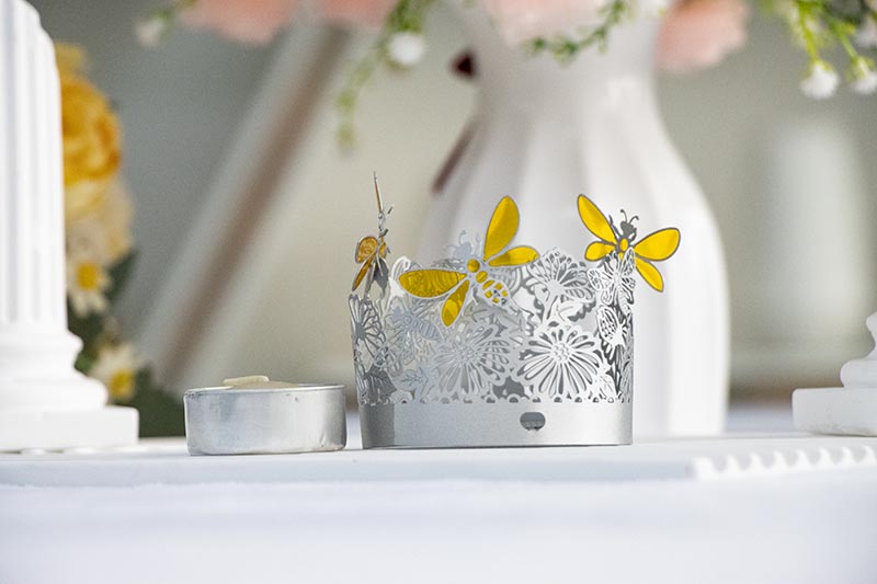Golden Butterfly and Floral Cutout LED Candle