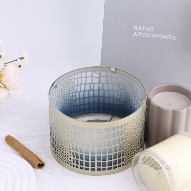 Textured Candle Holder with Elegant Blue Finish