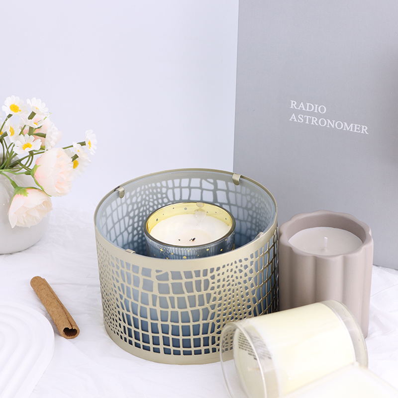 Textured Candle Holder with Elegant Blue Finish