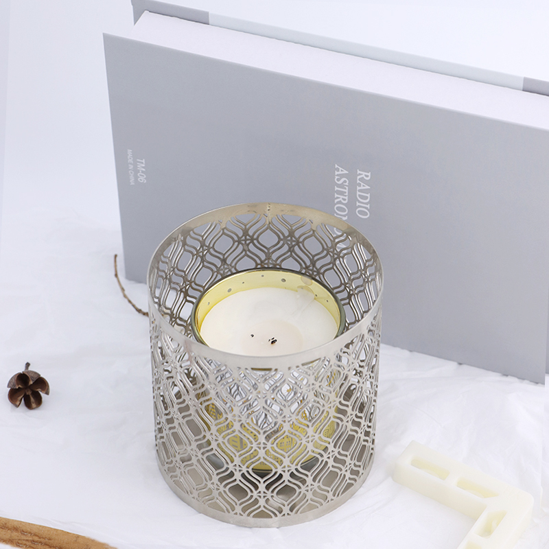 Metal Candle Holder with Cutout Design in Silver