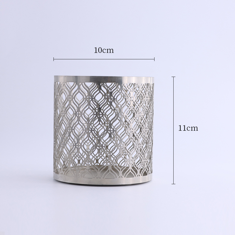 Metal Candle Holder with Cutout Design in Silver