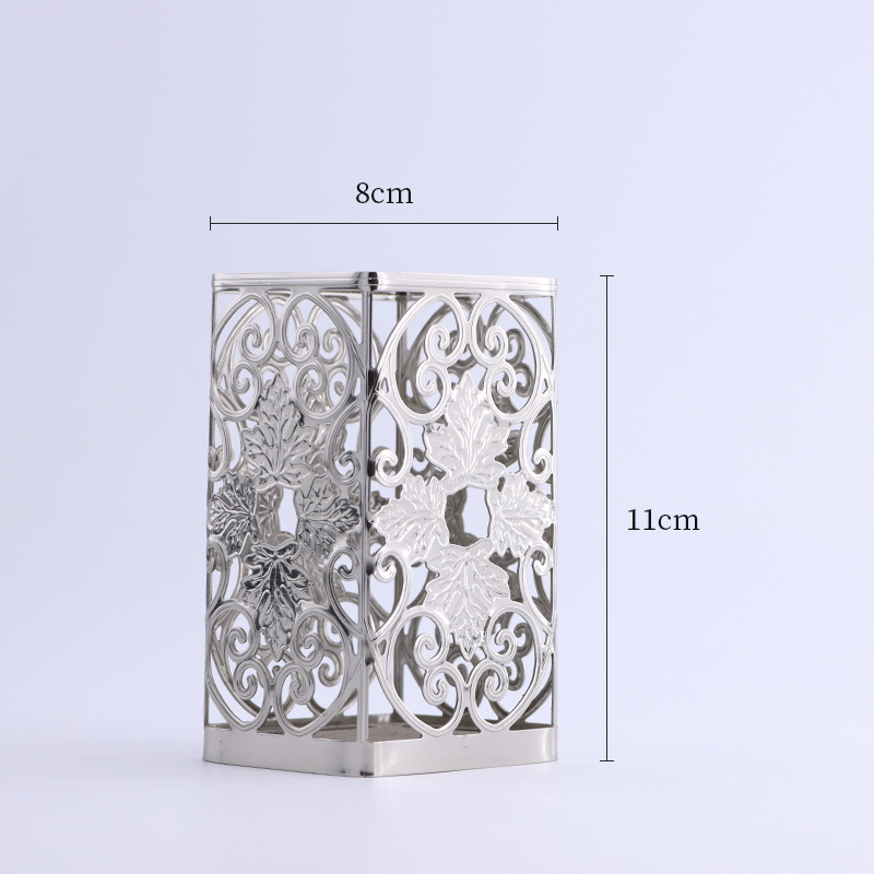 Silver Carved Metal Candle Holder for Home Decor