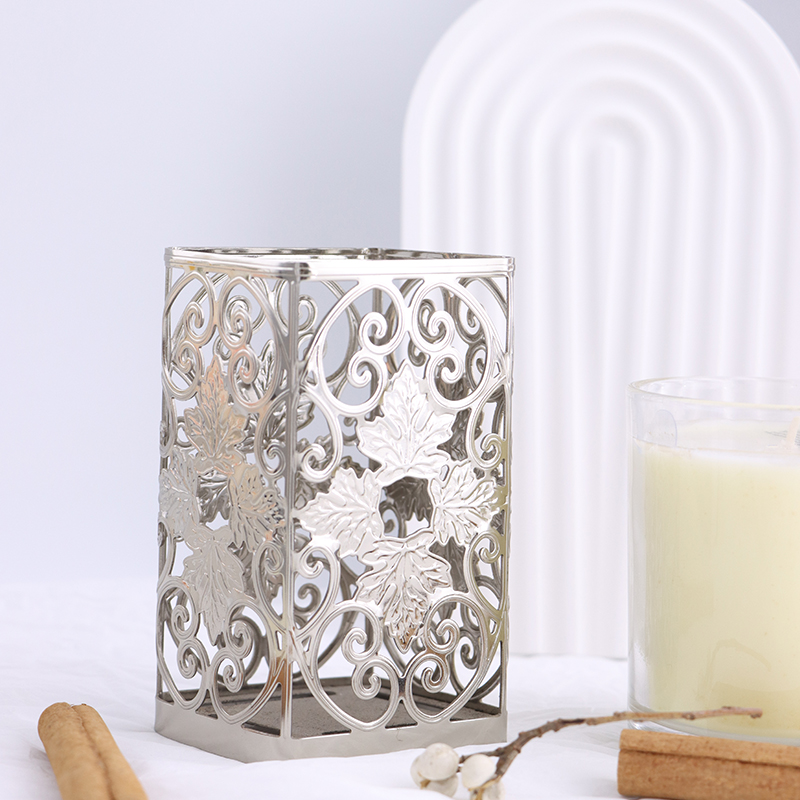 Silver Carved Metal Candle Holder for Home Decor