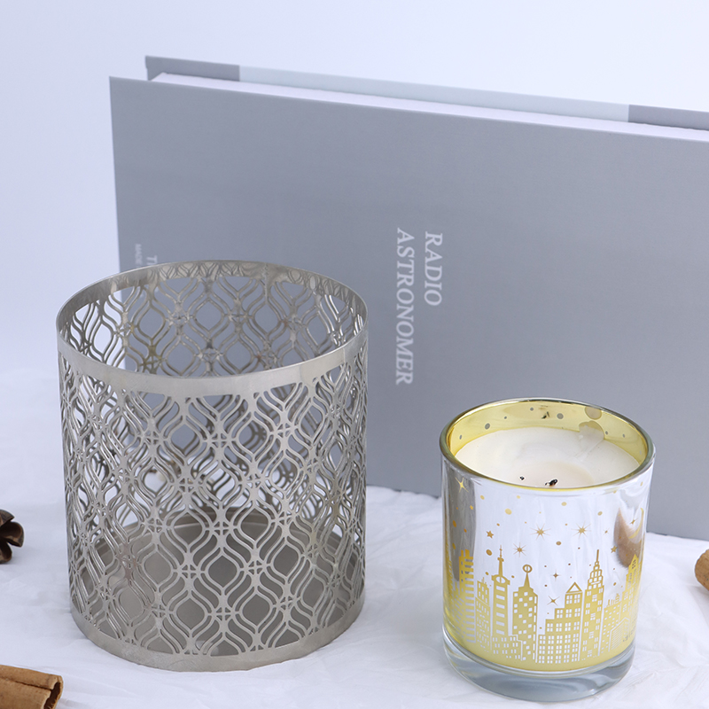Metal Candle Holder with Cutout Design in Silver