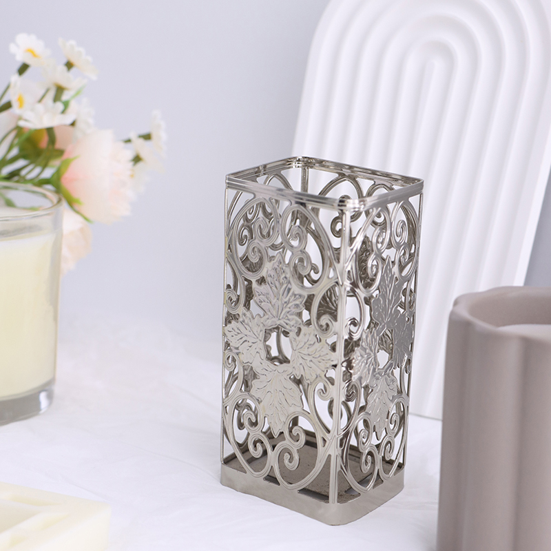Silver Carved Metal Candle Holder for Home Decor