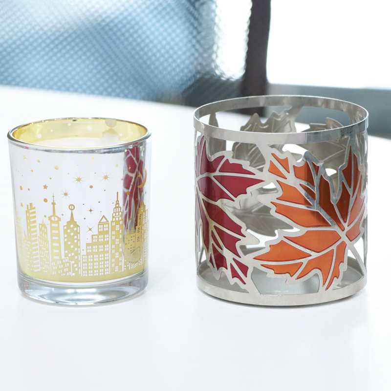 Colorful Maple Leaf Metal Candle Holder with Cutouts