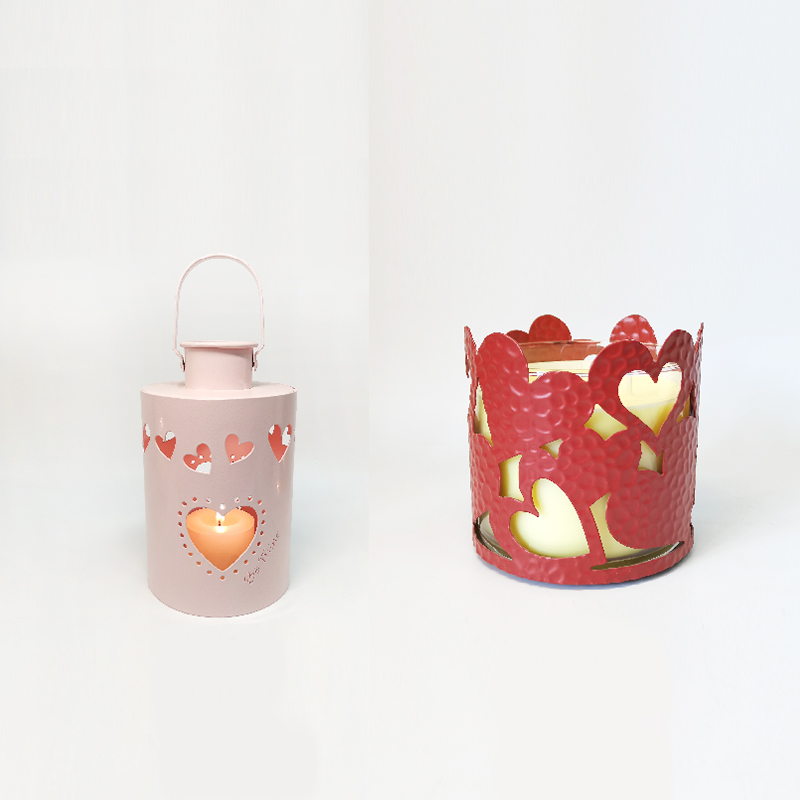 Collection of Metal Candle Holders with Heart & Love Cutouts